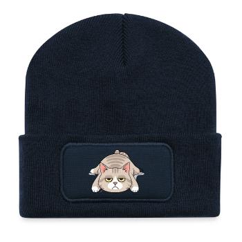 Grim late riser cat morning grouch - Recycled Patch Beanie - french navy - Front