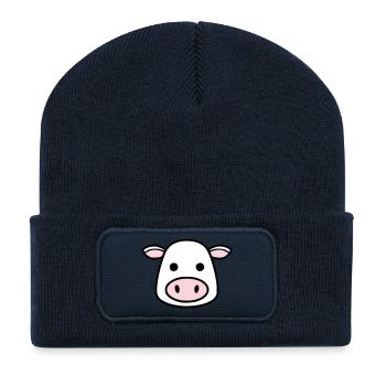 Cute Cow Head Face Comic Vector - Recycled Patch Beanie - french navy - Front