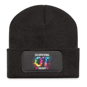 Buntes OT Logo Ergotherapie - Recycelte Patch Beanie - Dunkelgrau - Vorne