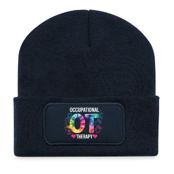 Buntes OT Logo Ergotherapie - Recycelte Patch Beanie - French Navy - Vorne