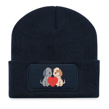 Sweet Cartoon Puppies in Love with Big Red Heart - Recycled Patch Beanie - french navy - Front