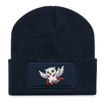 Coole Eule Motivationssprüche Held Schneeeule - Recycelte Patch Beanie - French Navy - Vorne