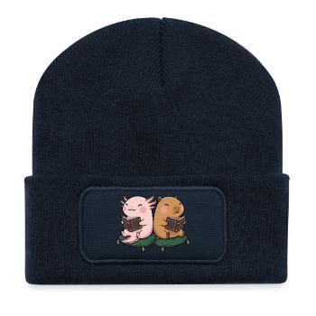 Cute Kawaii Book Lover Axolotl Water Sw - Recycled Patch Beanie - french navy - Front