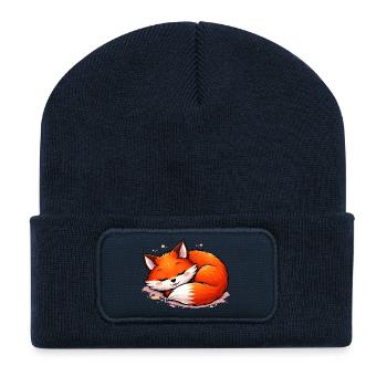 Schlafender Fuchs – niedliches Tiermotiv - Recycelte Patch Beanie - French Navy - Vorne