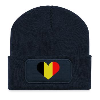 Drapeau belge en forme de cœur - Beanie recyclé à patch - bleu marine - Devant