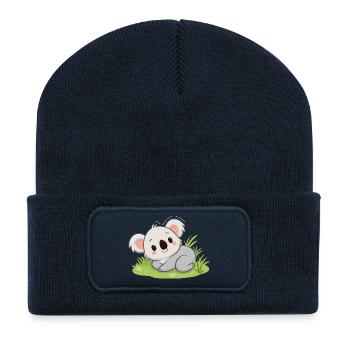 Kuscheliger Koala im Gras - Recycelte Patch Beanie - French Navy - Vorne