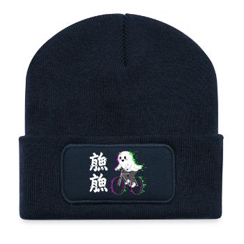 Neon Ghost on Bicycle - Recycled Patch Beanie - french navy - Front