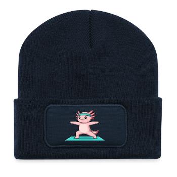 Yoga Axolotl-Fisch macht Krieger-Pose - Recycelte Patch Beanie - French Navy - Vorne
