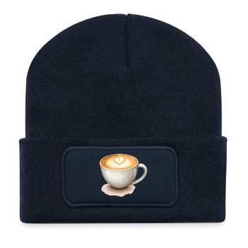 Cappuccino au café - Beanie recyclé à patch - bleu marine - Devant