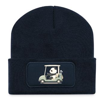 Panda in golf cart illustration - Recycled Patch Beanie - french navy - Front