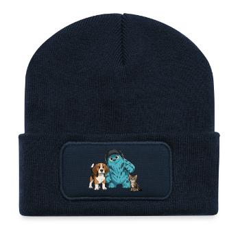 Fluffonster Fluffo & Friends: Lucky & Funtik - Recycelte Patch Beanie - French Navy - Vorne