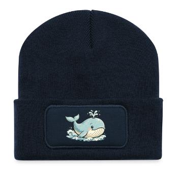 Small Blue Whale Splash Animal - Recycled Patch Beanie - french navy - Front