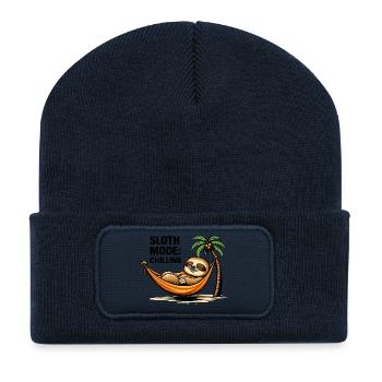 Relaxing Sloth in Tropical Hammock - Recycled Patch Beanie - french navy - Front