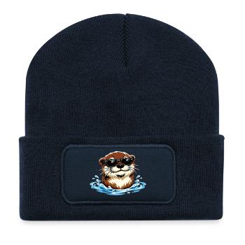 Otter Portrait Cool Sonnenbrille Geschenk - Recycelte Patch Beanie - French Navy - Vorne