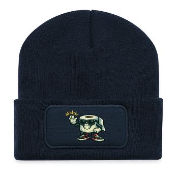 Héros hip-hop en papier toilette avec une basket - Beanie recyclé à patch - bleu marine - Devant