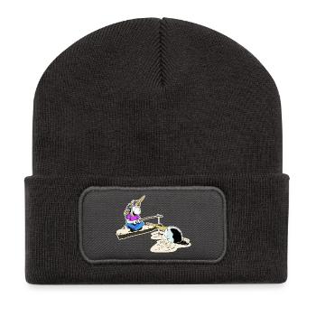 Einhorn und Narwal - Recycelte Patch Beanie - Dunkelgrau - Vorne