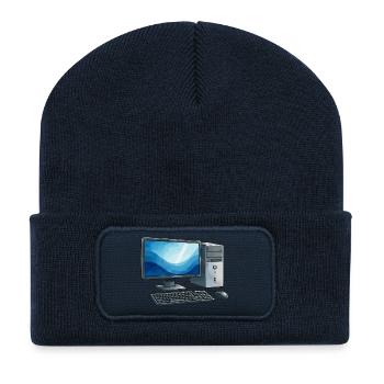 Retro PC Arbeitsstation Illustration - Recycelte Patch Beanie - French Navy - Vorne