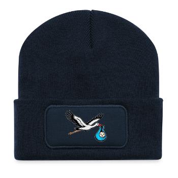 Fliegender Storch mit Baby blau - Recycelte Patch Beanie - French Navy - Vorne