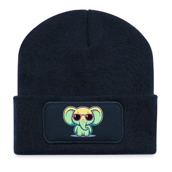 Pastell-Elefantenrosa Brille - Recycelte Patch Beanie - French Navy - Vorne