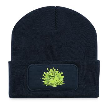 Grenouille joyeuse dans un éclaboussure de slime - Beanie recyclé à patch - bleu marine - Devant