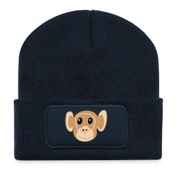 Cute Monkey Face Print Monkey Monkey Kids - Recycled Patch Beanie - french navy - Front