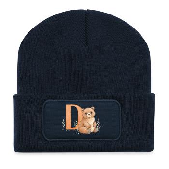 Aquarell Bär mit Buchstabe D Alphabet Illustration - Recycelte Patch Beanie - French Navy - Vorne