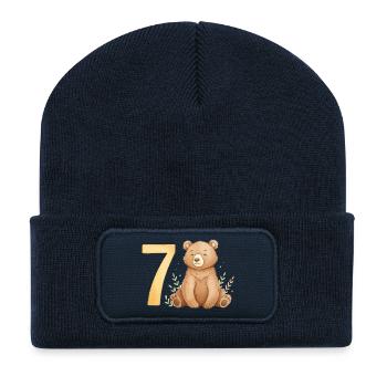 Wasserfarbener Bär mit Sieben - Recycelte Patch Beanie - French Navy - Vorne