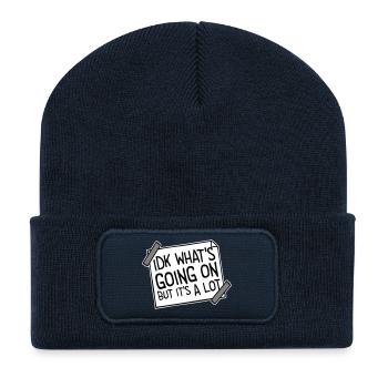 Idk What's Going On But It's A Lot Überfordert - Recycelte Patch Beanie - French Navy - Vorne
