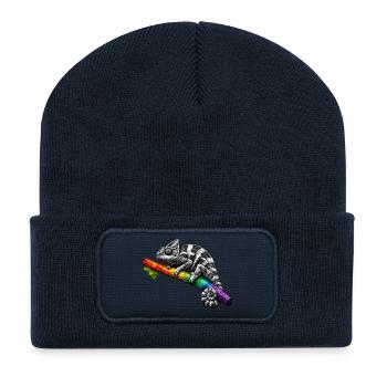 Caméléon arc-en-ciel sur la branche - Beanie recyclé à patch - bleu marine - Devant