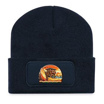 Strand Lifeguard Sonnenuntergang Surfboard - Recycelte Patch Beanie - French Navy - Vorne
