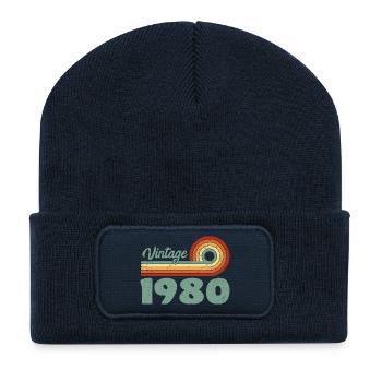 Vintage 1980's Birthday Mountain Retro 1980's - Recycled Patch Beanie - french navy - Front