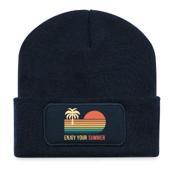 Coucher de soleil rétro palmier - Beanie recyclé à patch - bleu marine - Devant