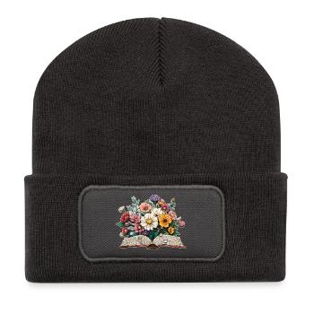 Livre fleuri - Beanie recyclé à patch - charbon - Devant
