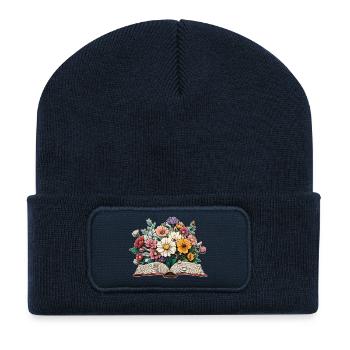 Buch mit Blumen - Recycelte Patch Beanie - French Navy - Vorne