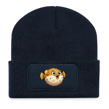 Bande dessinée du poisson-globe - Beanie recyclé à patch - bleu marine - Devant