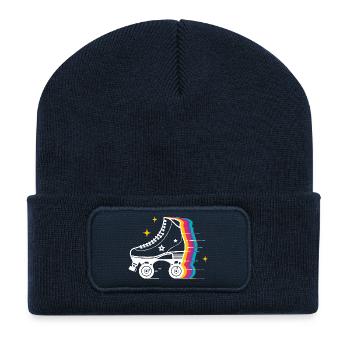 Regenbogen-Rollschuh-Popkunst - Recycelte Patch Beanie - French Navy - Vorne