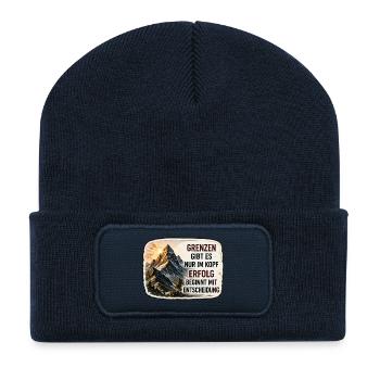 Grenzen gibt es nur im Kopf - Recycelte Patch Beanie - French Navy - Vorne