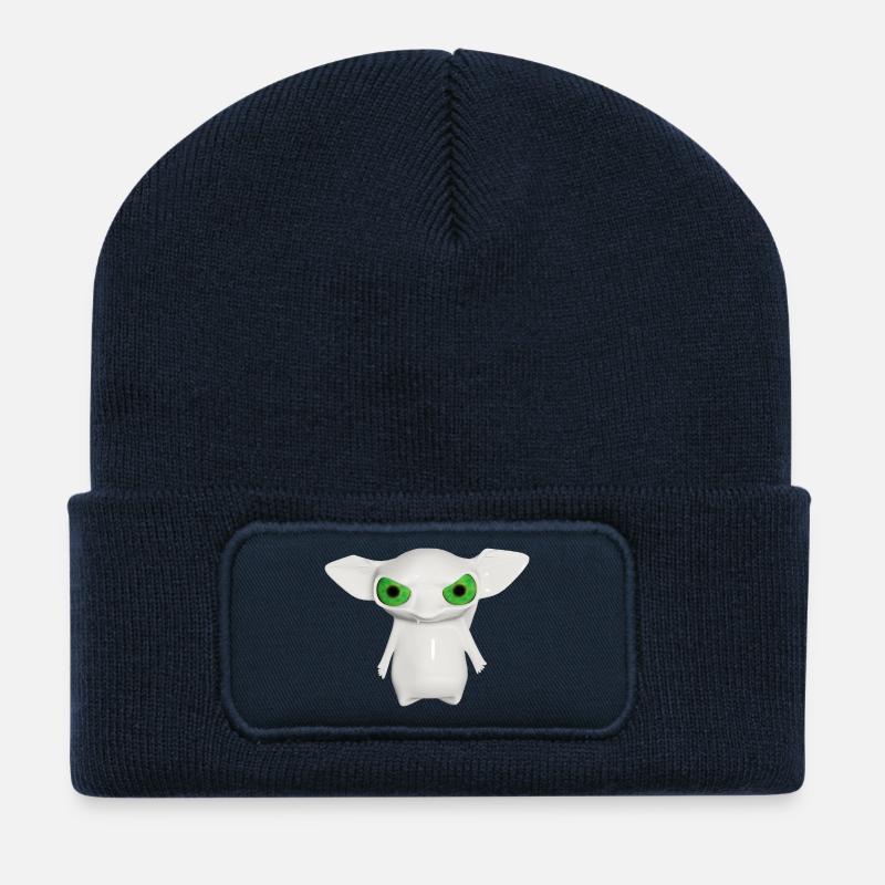White Alien with Glowing Eyes - Recycled Patch Beanie - french navy