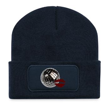 Retro Disco Ball with Red Lips Y2K Party Aesthetic - Recycled Patch Beanie - french navy - Front