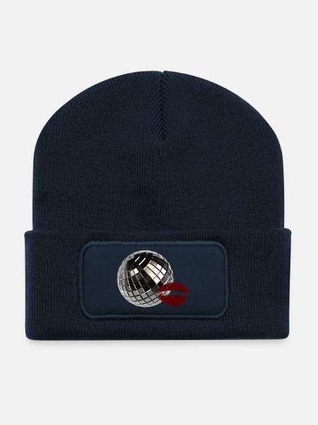 Retro-Discokugel mit Red Lips Y2K-Party-Ästhetik - Recycelte Patch Beanie - French Navy