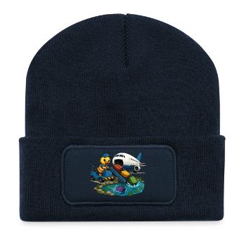 Ente am Rollfeld Kofferabenteuer - Recycelte Patch Beanie - French Navy - Vorne