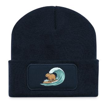 Capybara on surfboard - Recycled Patch Beanie - french navy - Front