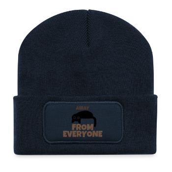 Weg von allen lustiger introvertierter Schwarzer Katzen-Retro - Recycelte Patch Beanie - French Navy - Vorne
