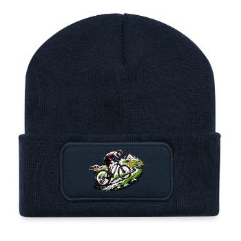 MTB Downhill Pulse Heartbeat Biker Adrenaline Speed - Recycled Patch Beanie - french navy - Front