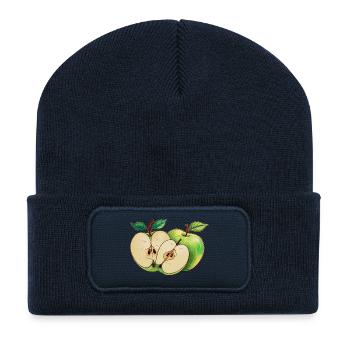 Motif de fruits coupés en demi-pomme verte - Beanie recyclé à patch - bleu marine - Devant