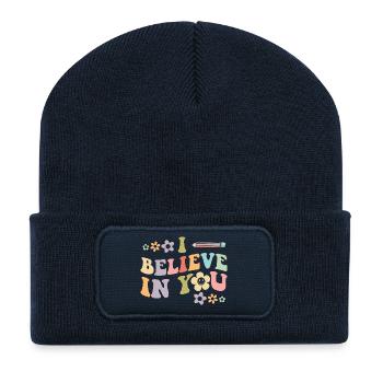 Fleurs rétro Believe In You - Beanie recyclé à patch - bleu marine - Devant