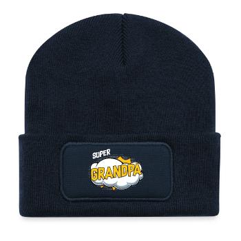 Motif de bande dessinée Super Grandpa - Beanie recyclé à patch - bleu marine - Devant