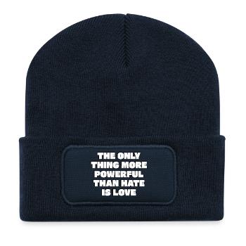 Amour avant la haine Typographie de citations audacieuses - Beanie recyclé à patch - bleu marine - Devant