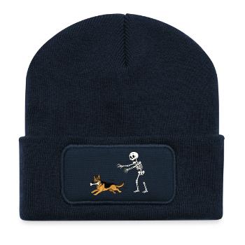Halloween, Schäferhund, Skelett - Recycelte Patch Beanie - French Navy - Vorne