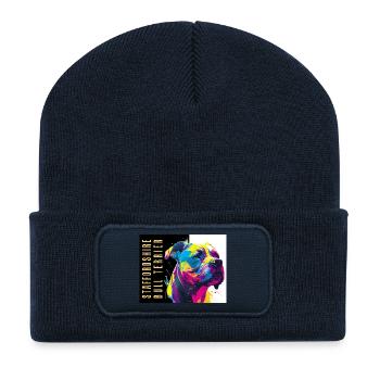 Staffie Head Popart - 050 - Recycelte Patch Beanie - French Navy - Vorne